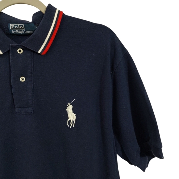 Polo Ralph Lauren White Big Pony Navy Blue Short Sleeve Polo Mens Size Large - Picture 2 of 4